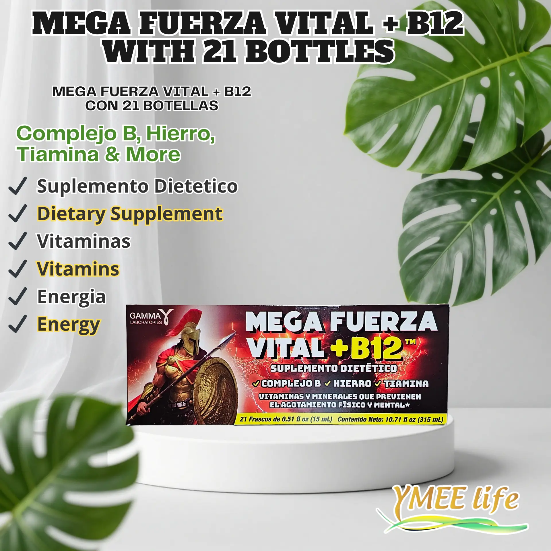Mega Fuerza Vital Liquid B-Complex Vitamin Supplement with B12 - 21-Bottle Bulk Pack, Age-Specialized for Kids & Adults 12+, Dairy-Free, Brain Health, Daily Energy Support, Prop 65 Safe