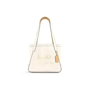 COACH Leather Tote Bag with Carriage Print for Women in Beige