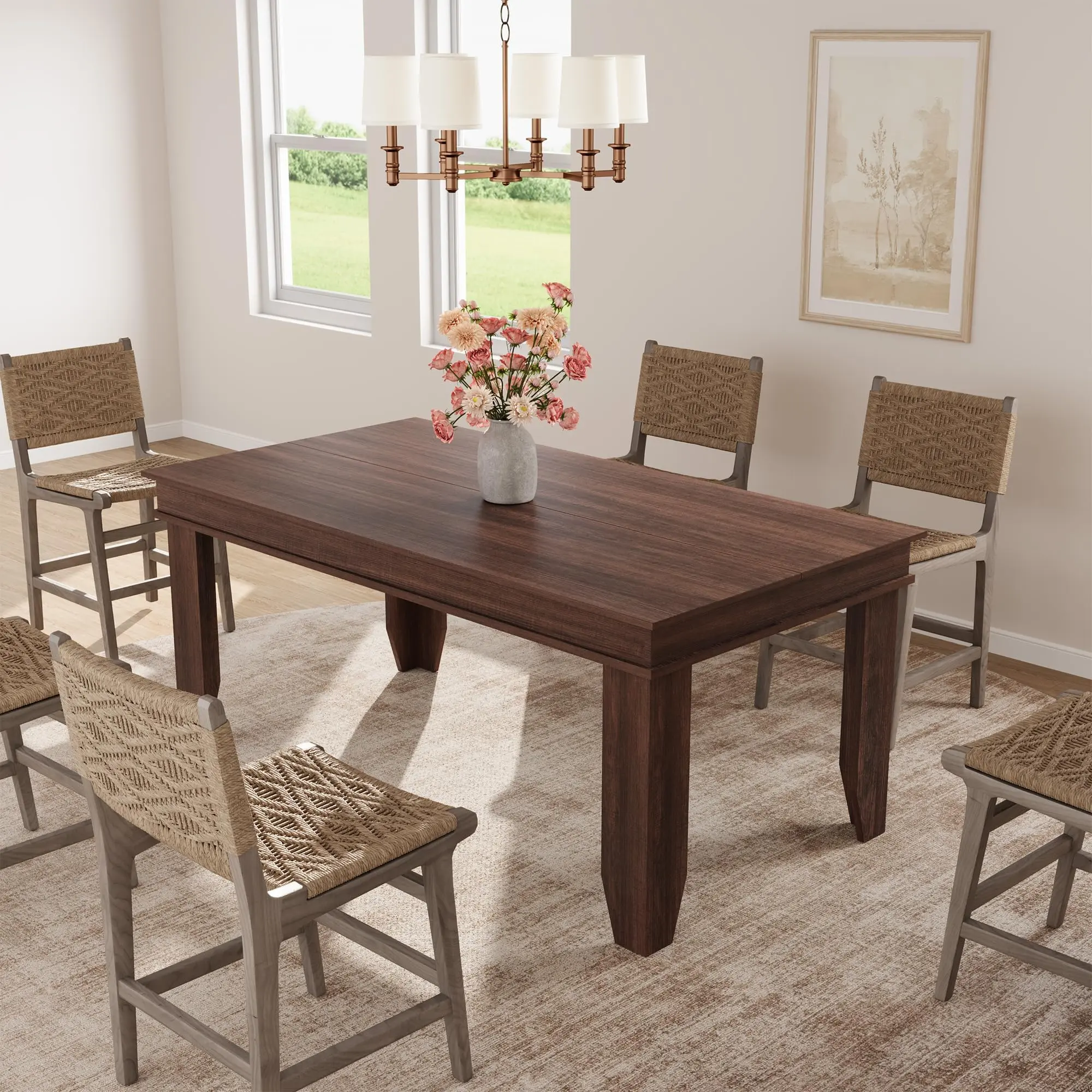 Farmhouse Dining Table for 6-8 People, 70.87 Inch Long Wooden Kitchen Table, Rustic Rectangle Dining Room Table with Strong Legs for Apartment, Living Room, Restaurant, Brown （NO  Chair)