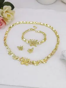 1 set 14K gold-plated necklace, bracelet, and earrings with fashionable butterfly decoration jewelry Versatile Accessory XOXO heart jewelry set Complete Set