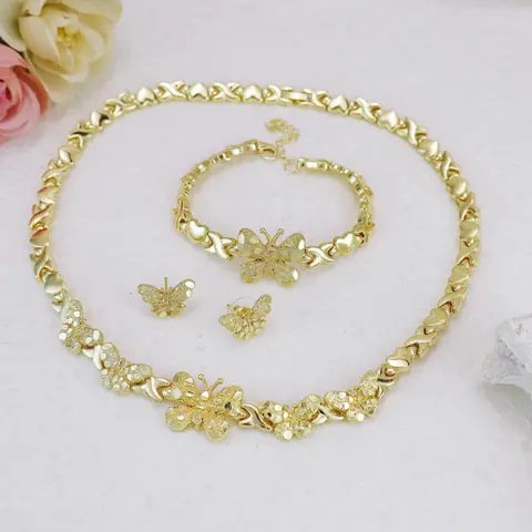 1 Set 14K Gold-Plated Necklace, Bracelet and Earrings, Fashionable Butterfly Decoration, Versatile Accessory, XOXO Heart Jewelry Set, Complete Matching Jewelry Gift, Chain Jewelry Set, Jewellery Gift Set