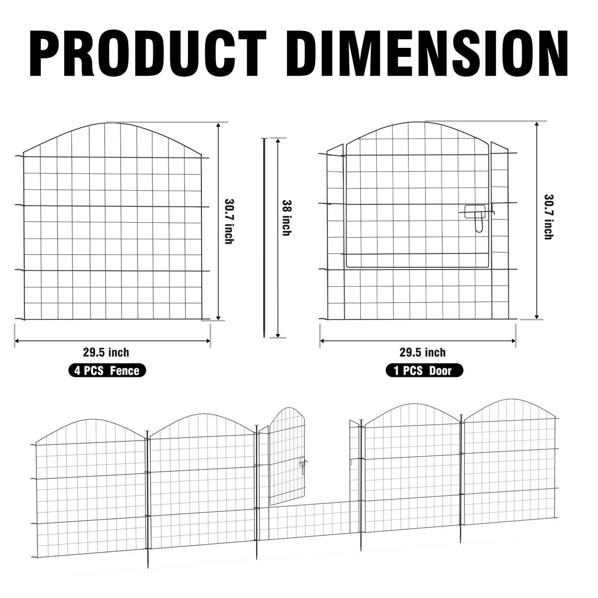 Arched Grid Set of 5 Decorative Garden Fence Panels Steel Border Fencing 29.5" W x 31.5" H Per Panel Black Outdoor Heavy Duty Dog Playpen Rustproof & Durable