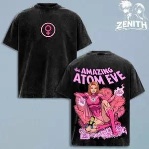 Invincible Vintage Washed Shirt, Atom Eve Pink Superhero Graphic Tee, Oversized Streetwear T Shirt, Comic Y2K Aesthetic Unisex Casual Cotton Short Sleeve, Trendy Summer Outfit Street Style Gift for Men Women Fans LWV