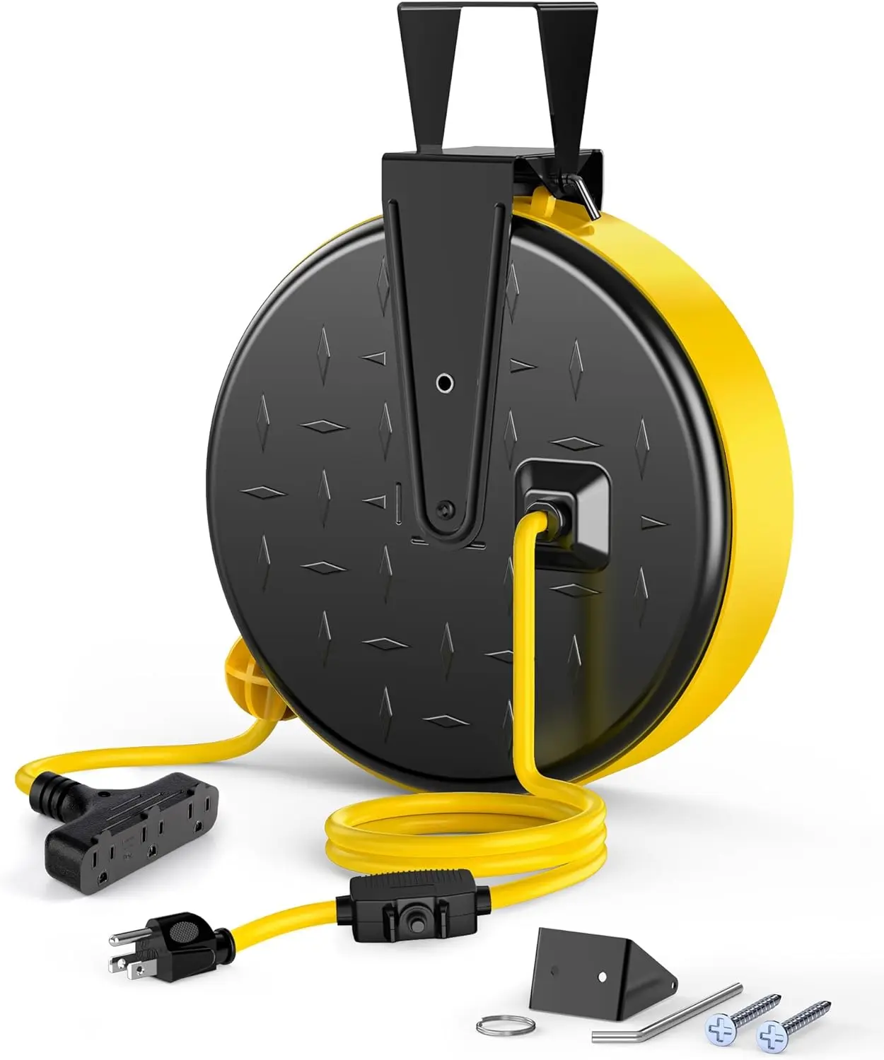 DEWENWILS 30 Ft Retractable Extension Cord Reel, Ceiling/Wall Mount 16/3 Gauge SJTW Power Cord with 3 Electrical Outlets Pigtail for Garage and Shop, 10 Amp Circuit Breaker, ALloy Plate, UL Listed
