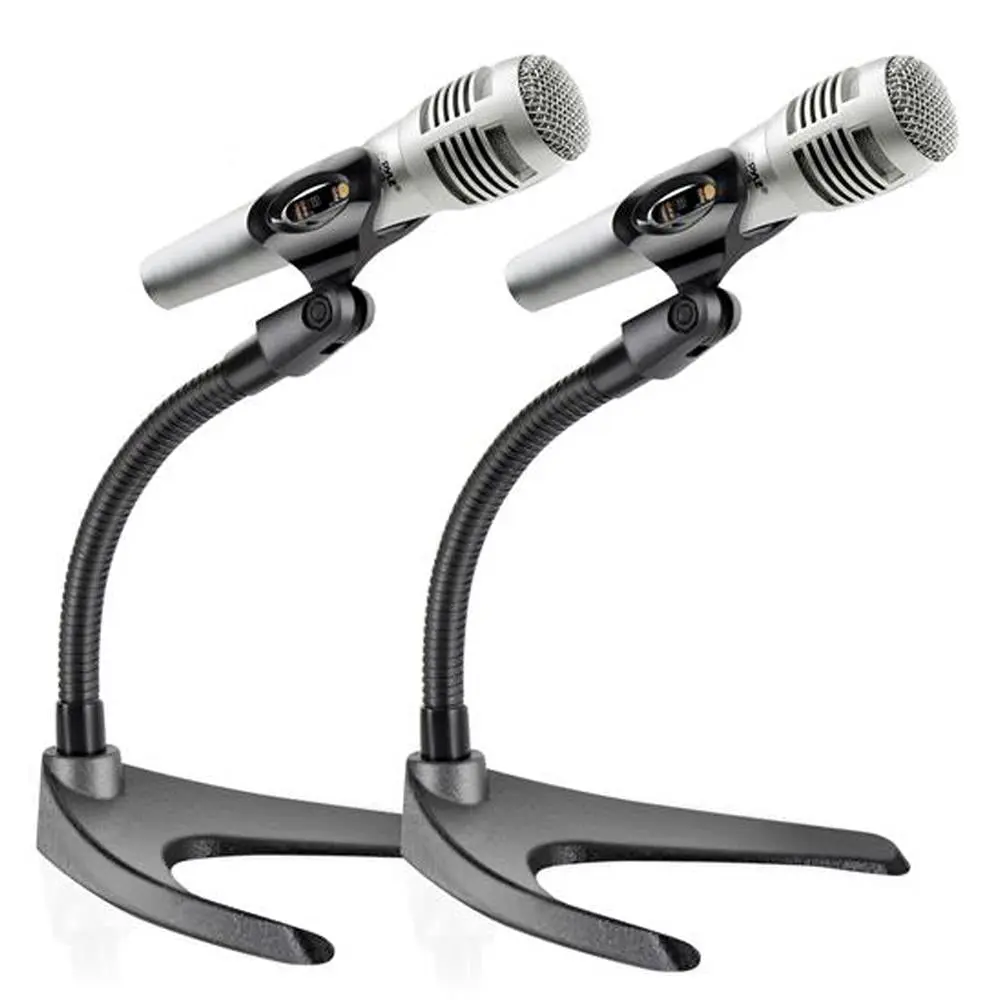 Desktop Mic Stand Pair | Adjustable Gooseneck Mic Mount Stand with Non-Slip Base  Microphone Clips with Fixed Knobs - For Podcast, YouTube, Radio Broadcasting, Studio Recording & Home Use