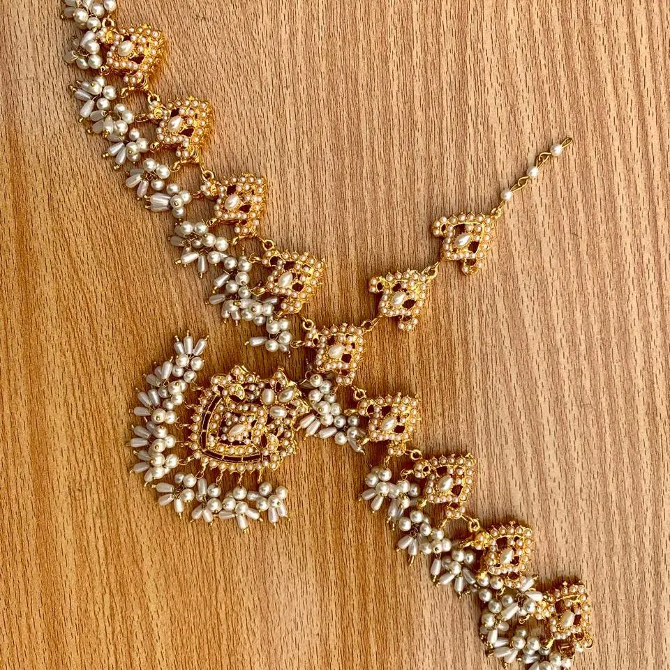 Kundan Stones and Imitation Pearls MathaPatti Headpiece with Elegant Design and Rich Finish
