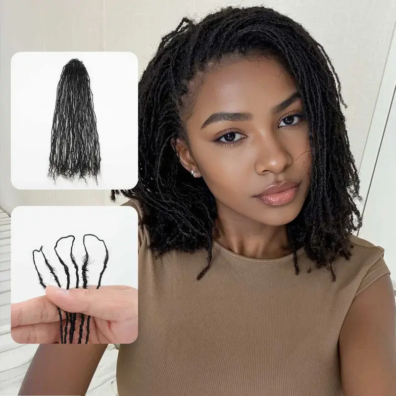Interlocking Sisterlocks Feather Crochet Hair Extensions Curly Tips 100％ Real Micro Loc Extensions Human Hair, Natural Black