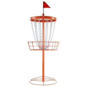 Father's Day Gift VEVOR Disc Golf Basket, 24-Chains Portable Disc Golf Target Hole, Heavy Duty Steel Practice Disc Golf Basket Stand Equipment, Indoor & Outdoor Pro Golf Basket Set with 6 Discs, Orange