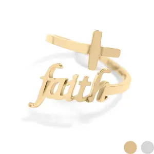 18K Gold Plated Adjustable Faith Cross Engraved Scripture Ring