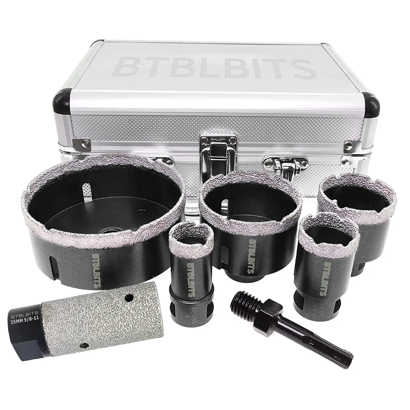 Diamond Core Drill Bits Set -7 pcs (25/35/50/65/100mm+25mm Finger Milling Bit+SDS Adapter) Diamond Tile Hole Saw Kit for Porcelain Ceramic Tiles Marble Granite Brick Quartz Masonry Stone for Countertop Sink Diy Workshop Angle Grinder Tool