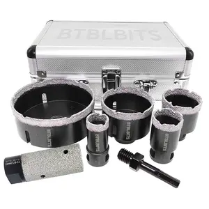 Diamond Core Drill Bits Set -7 pcs (25/35/50/65/100mm+25mm Finger Milling Bit+SDS Adapter) Diamond Tile Hole Saw Kit for Porcelain Ceramic Tiles Marble Granite Brick Quartz Masonry Stone for Countertop Sink Diy Workshop Angle Grinder Tool
