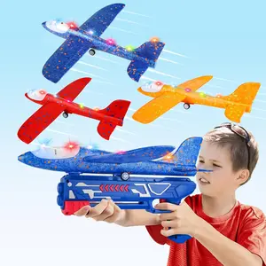 3 Pack Airplane Launcher Toy 12.6" Foam Glider LED Plane 2 Flight Modes Catapult for Kids Outdoor Sport Flying Toys Gifts for Ages 4-12 Boys Girls