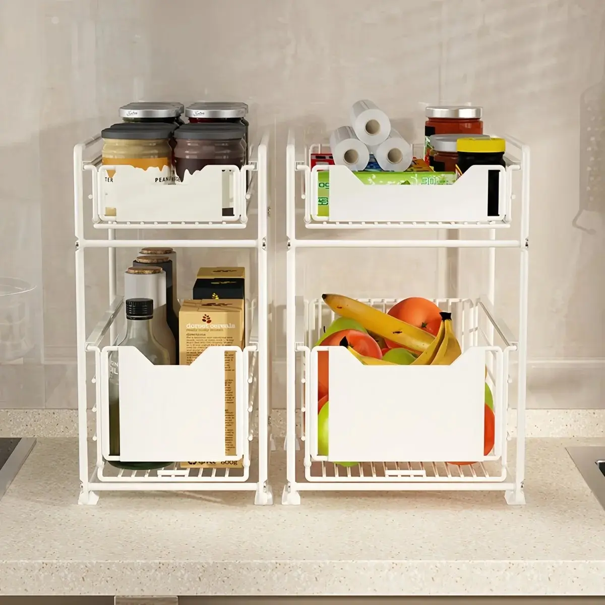 Under Sink Organizer, 2 Tier Pull Out Cabinet Storage Rack with Dual Sliding Drawer Baskets, Metal Spice Rack for Kitchen, Bathroom Vanity Countertop Storage, Pantry Pantry Organizer (189 chars)