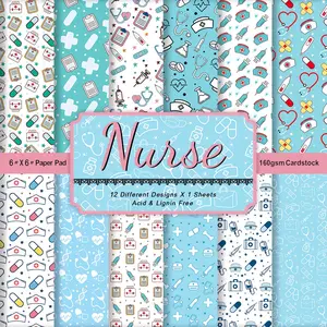 12 Sheets Nurse Pattern Paper Decorative Scrapbook Cardboard Craft Supplies, Ideal for Graduation Cards & Album Art Projects