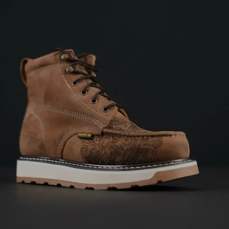 Men's Azteca work boots 6” height moc toe full grain leather dual