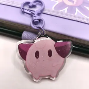 Fairy Acrylic Pendant | Glitter Keychain with Heart Carabiner, Kawaii Fairy Fan Art, Epoxy Charm, Pastel Gift for Gamers & Fans