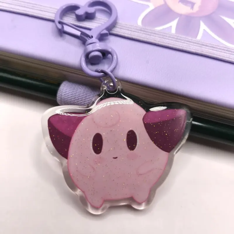 Fairy Acrylic Pendant | Glitter Keychain with Heart Carabiner, Kawaii Fairy Fan Art, Epoxy Charm, Pastel Gift for Gamers & Fans