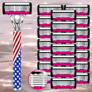 Men & Women Stainless Steel Manual Shaving Tool Set, Includes Handle + Replacement Blades, Smooth Pain-Free Hair Removal Gift