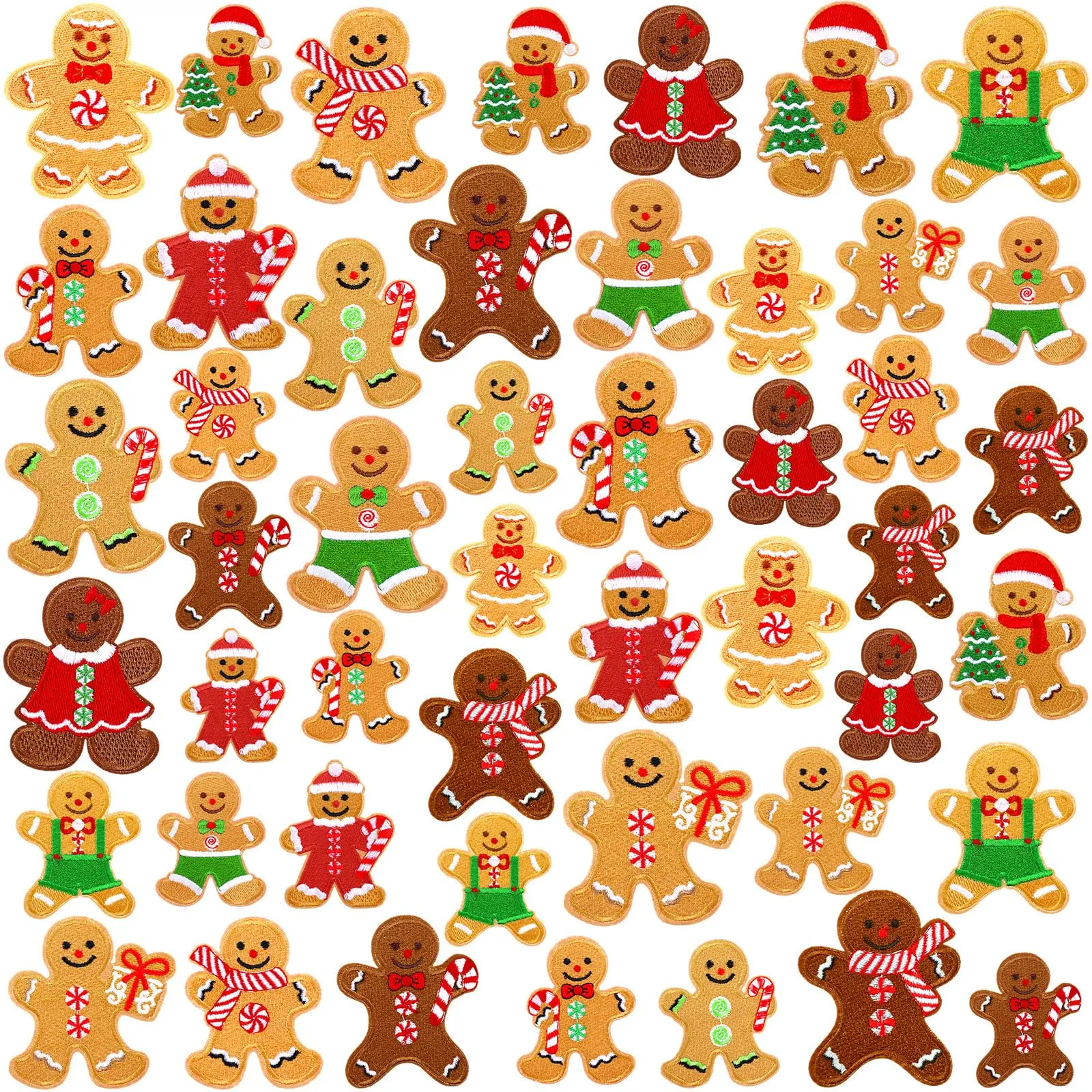 48/72 Pcs Gingerbread Patches Christmas Iron on Patches Embroidered Sew Applique Repair Patch Sew or On Iron On Patch for T-Shirts Hats Backpack Clothing Applique Christmas  Decoration DIY Accessories Clothes Hats Socks Jeans