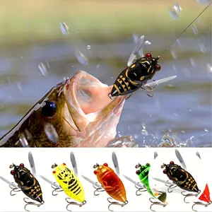 5pcs YUMEILI 3D Holographic Eye Cicada Fishing Lures - Biomimetic Shape, ABS Hard Bait for Minnows, Vibrant Colors with Realistic Wings & Eyes, Perfect for Freshwater and Saltwater Angling, Fishing Gear Accessories | Realistic Lure Design |
