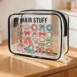 Transparent Cosmetic Bag with Cute Bow Design, Waterproof Travel Makeup Organizer, Coquette Style, Perfect Gift for Friends