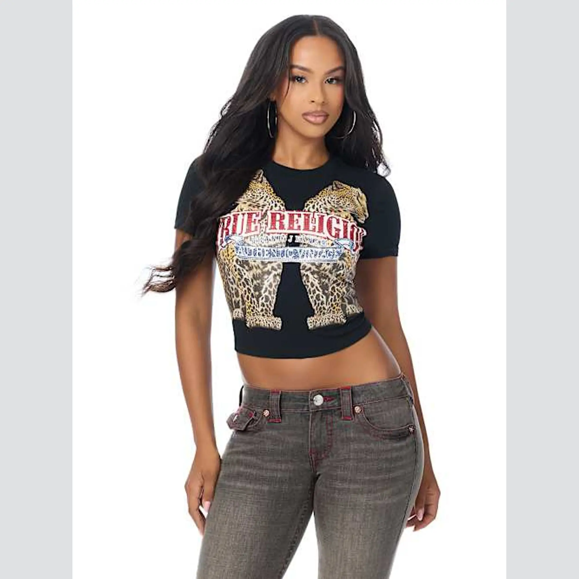 True Religion Women's Crystal Leopard Baby T-Shirt