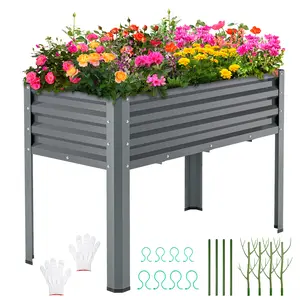 Lilypelle Raised Garden Bed with Legs, 46×24×32in Large Metal Galvanized Elevated Raised Planter Box Standing Growing Bed Herb Planter for Gardening, Backyard, Patio, Balcony