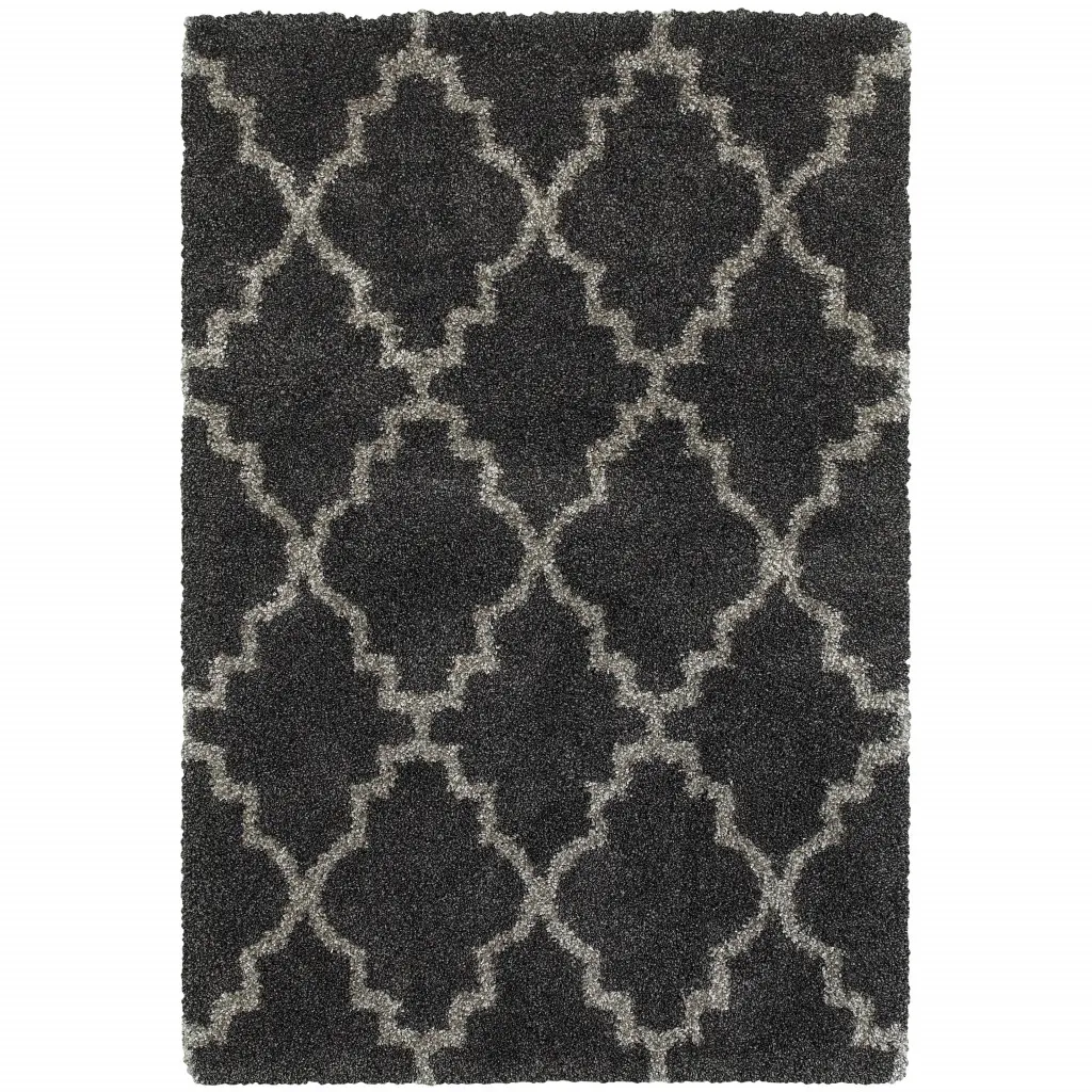 HomeRoots 4 x 6 ft. Charcoal & Gray Geometric Shag Power Loom Stain Resistant Rectangle Area Rug, Contemporary Stain Resistant Rugs, Contemporary Rugs