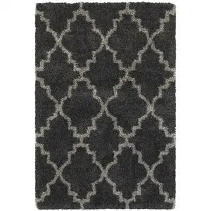 212 MAIN 2x3 ft. Charcoal & Gray Retro Shag Geometric Look Power Loom Stain Resistant Rectangle Size Indoor Use Area Rug