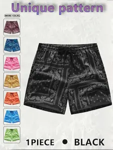 Men's Cashew Flower Pocket Shorts, Regular Fit Casual Drawstring Waist Shorts for Daily Outdoor Wear, Men Bottoms for All Seasons menswear clothes