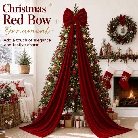 6.5FT Large Wine-Red Velvet Bow, Giant Burgundy Red Christmas Bow for Tree Decoration, Christmas Decorations for Home 2026, Holiday Tree Topper Window Wall Hanging Xmas Ornament, Festive Home Decor Accessory, Decorative Ornament