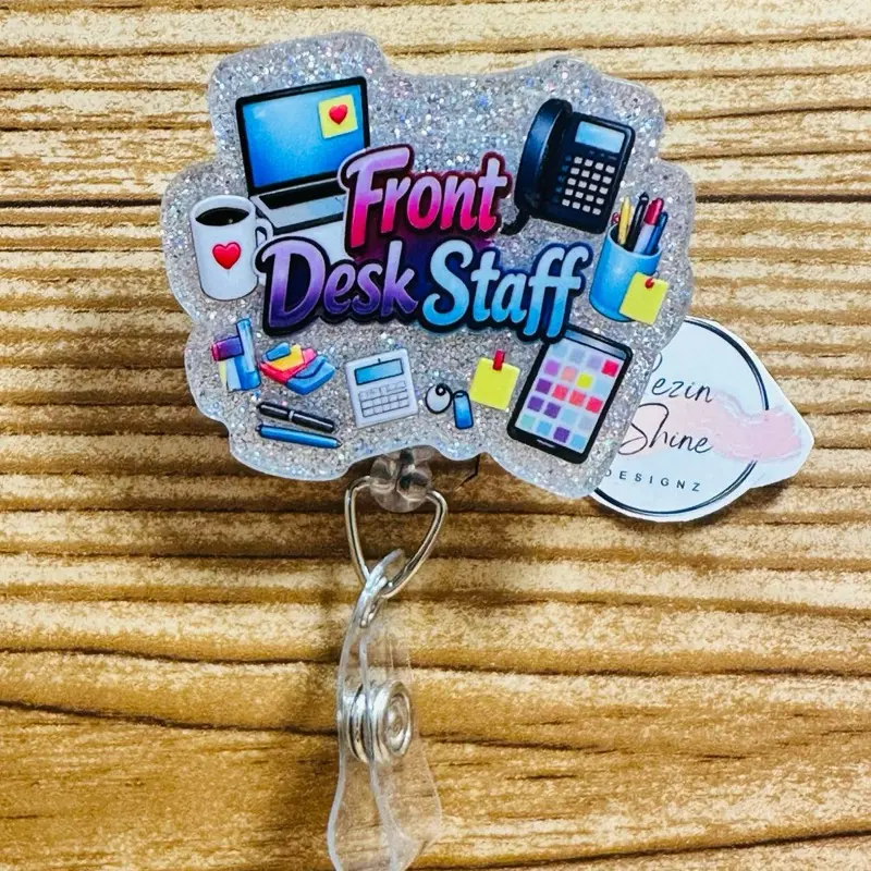 Front Desk Staff Silver Glitter Badge Reel ND