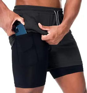 Surenow Men'S Athletic Running Shorts Quick Dry Workout Shorts 2 in 1 Shorts 5" Gym Running Shorts for Men with Phone Pocket