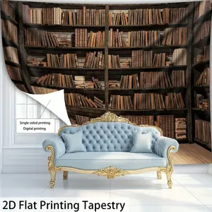 [ 2D Flat Printing] 1pc- Ultra large size- Vintage Library Bohemian Style - HD Digital Printing Huge Tapestry- Polyester- Home Decoration- with Free Hanging Clips