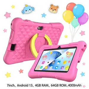 7-inch children's tablet computer Android 13 4GB RAM 64GB ROM supports WIFI function, parents can control it, equipped with educational learning software, shockproof silicone protective cover can support silicone leather cover, dual cameras