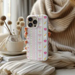 Back to School Phone Case, Teacher Gift, Cute Pastel Bow & Pencil Pattern, Preppy Coquette Classroom Aesthetic, iPhone 16 15 14 13 12 11 Pro