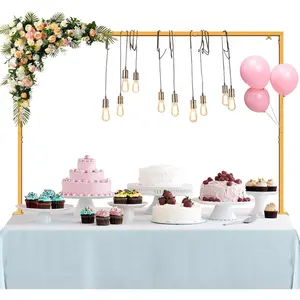 Over The Table Rod Stand with Clamps, Table Arch 27"-42" Tall, 46"-102" Length, Flower and Balloon Arch Stand for Wedding,, Birthday, Christmas, Halloween Decorations, Gold