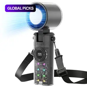 Portable Handheld Turbo Fan, 5 Gear Wind, 4000mAh USB Battery Operated, Transparent Case Design, 3 IN 1 Hand Fans with Ice Cooling Fan for Outdoor Activities, Travel, Beach, USB Charging Fan #GLOBAL PICKS