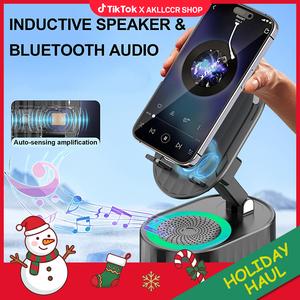 【Holiday Haul】AKLLCCR Wireless Induction Audio Bluetooth Speaker 5in1 Cellphone Holder USB Emergency Rechargeable (5000mAh) Portable Power Mobile Tablet Stand with Colorful Ambient Light Gifts for Friend, Family