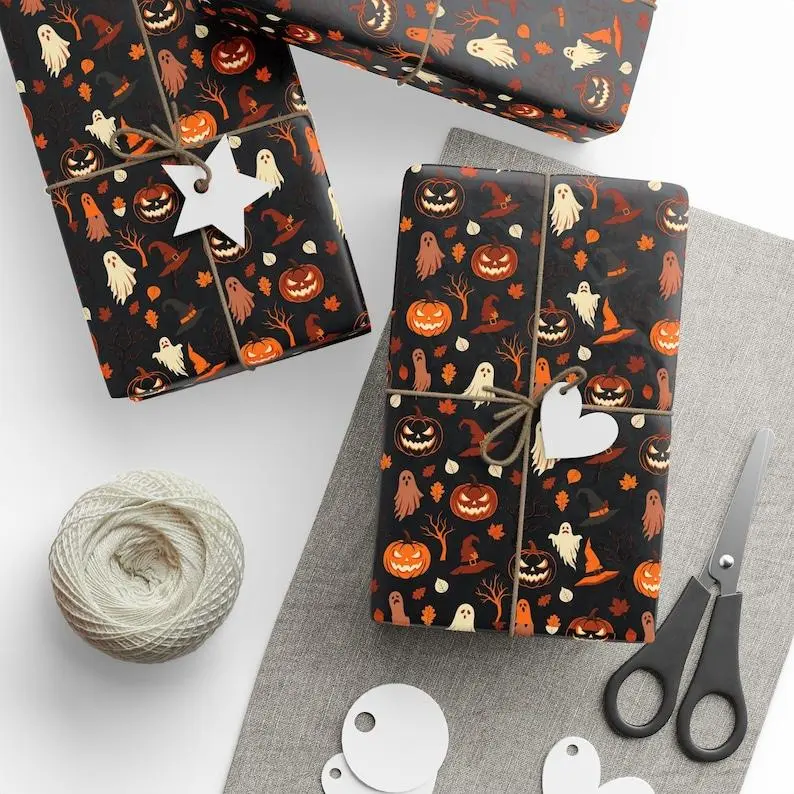 Halloween spooky ghosts pumpkins bats Wrapping Paper, Halloween Gift Wrap