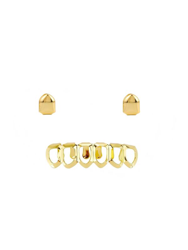 CRUSH CR 18K Gold Plated Tooth Caps, Half Grillz and Tooth Gems Set, Gold and Silver Options, Perfect for Hip Hop Concerts, Club Nights, Casual Streetwear, Daily Outfits and Music Festivals