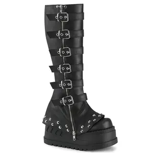 Demonia Stomp-223 Black Vegan Leather Knee-high Boots