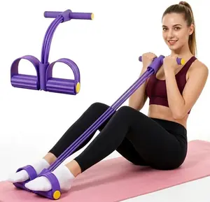 4-Tube Foot Pedal Resistance Band, Gentle Tension Better Than 6-Tube Bands for Absolute Fitness Beginners, Non-Slip Full Body Workout Toning Equipment Portable for Home Office Travel Gym