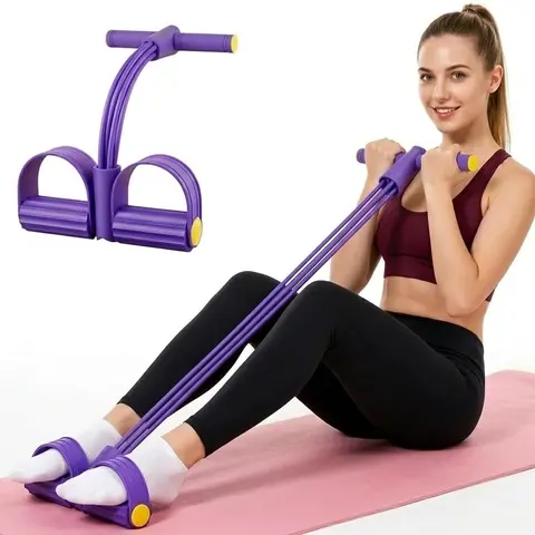 Women's 4-Tube Natural Rubber Pedal Resistance Bands - Durable Stretching, Non-Slip, Water/Abrasion Resistant, Anti-Tangle, Lightweight Portable Work Out Bands for Exercise, Beginner Workout Routine Home Gym Lower Body Training