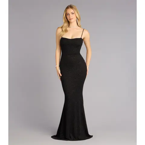 Gwendolyn Glitter Knit Bow-Back Mermaid Dress