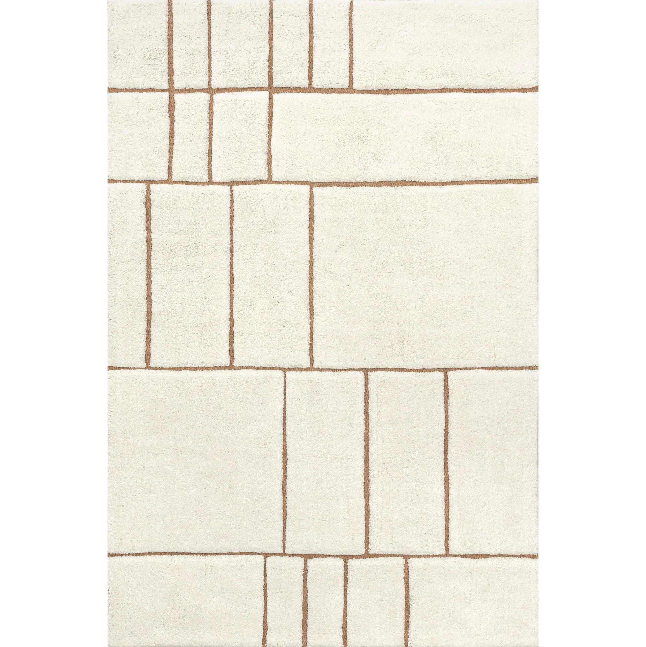 Brega Geometric New Zealand Wool Area Rug, Contemporary Decorative Rug with Scandinavian Style, Geometric Grid Design for Living Room Decor, Modern Art Accent, Hand Tufted