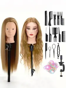 Brown Beauty Wig Headband Fixture Mannequin Head - Real Hair Texture, Comes with Styling Tools (Rib Comb, Round Brush, Sharp Tail Comb) - Ideal for Hairstyling Practice and Training, Hairstyling Practice Dummies | Real Hair Texture | Durable Structure
