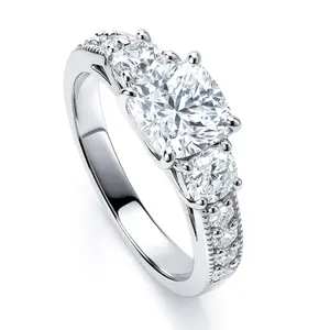 BERRICLE Sterling Silver 3-Stone Wedding Engagement Promise Rings for Her, 1.5 Carat Cushion Cut Cubic Zirconia CZ Ring