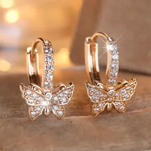 Exquisite Butterfly Earrings Artificial Gemstone Decor Hoop Earrings for Women & Girls Elegant Stackable Design Earrings for Daily Date Wear, Birthday Anniversary Valentine's Day gift