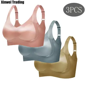 3 pcs women’s solid wireless bras with adjustable cups, lingerie for all seasons and Valentine’s Day, girls’ bras, soft comfortable breathable ribbed push-up seamless bras, gifts
